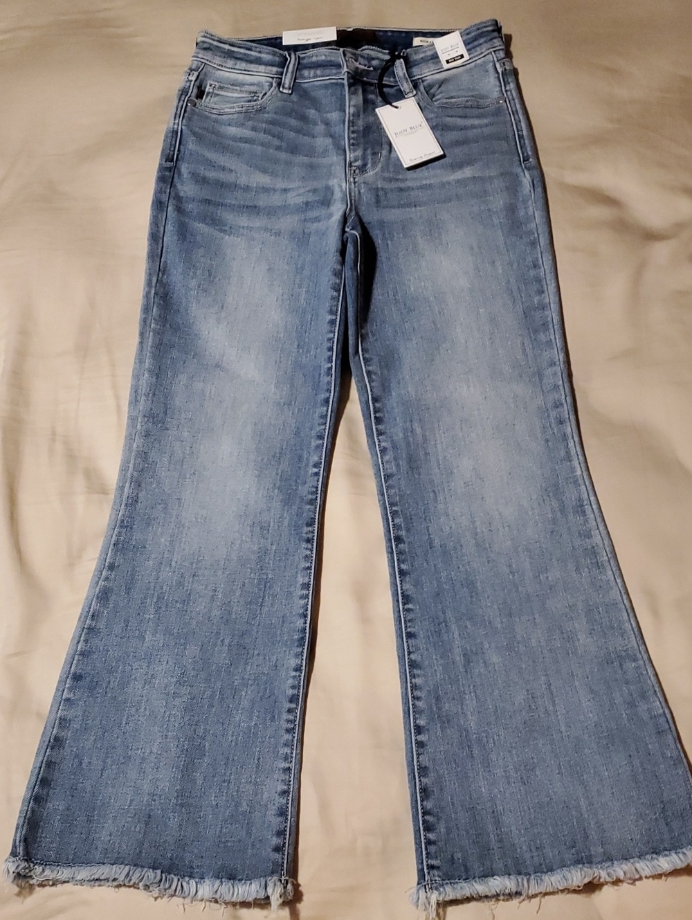 Judy Blue Light Blue Flare Jeans with Raw Hem
